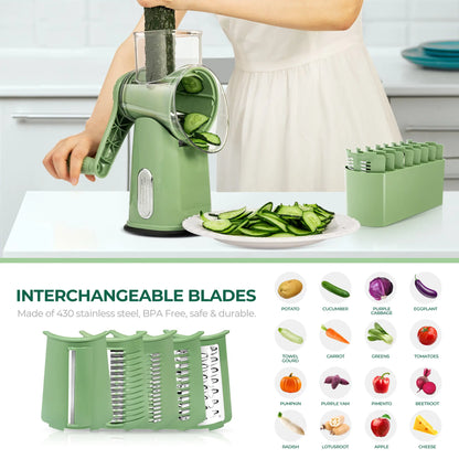 Rotary Cheese Grater with Handle, 5 Well-Designed Blades, Strong Suction Cup Base, Kitchen Utensils Vegetable Slicer Dicer Fruit Vegetable Slicer Gadgets Kitchen