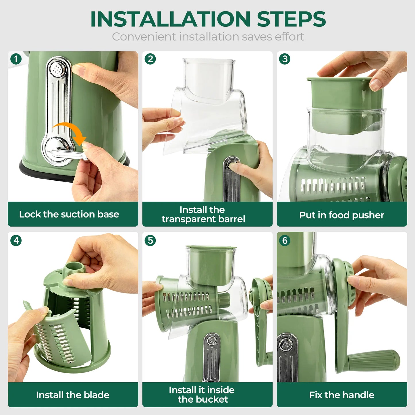 Rotary Cheese Grater with Handle, 5 Well-Designed Blades, Strong Suction Cup Base, Kitchen Utensils Vegetable Slicer Dicer Fruit Vegetable Slicer Gadgets Kitchen