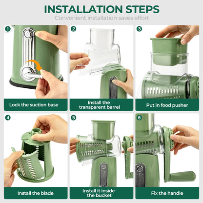 Rotary Cheese Grater with Handle, 5 Well-Designed Blades, Strong Suction Cup Base, Kitchen Utensils Vegetable Slicer Dicer Fruit Vegetable Slicer Gadgets Kitchen