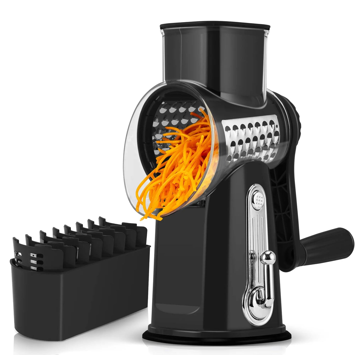 Rotary Cheese Grater with Handle, 5 Well-Designed Blades, Strong Suction Cup Base, Kitchen Utensils Vegetable Slicer Dicer Fruit Vegetable Slicer Gadgets Kitchen